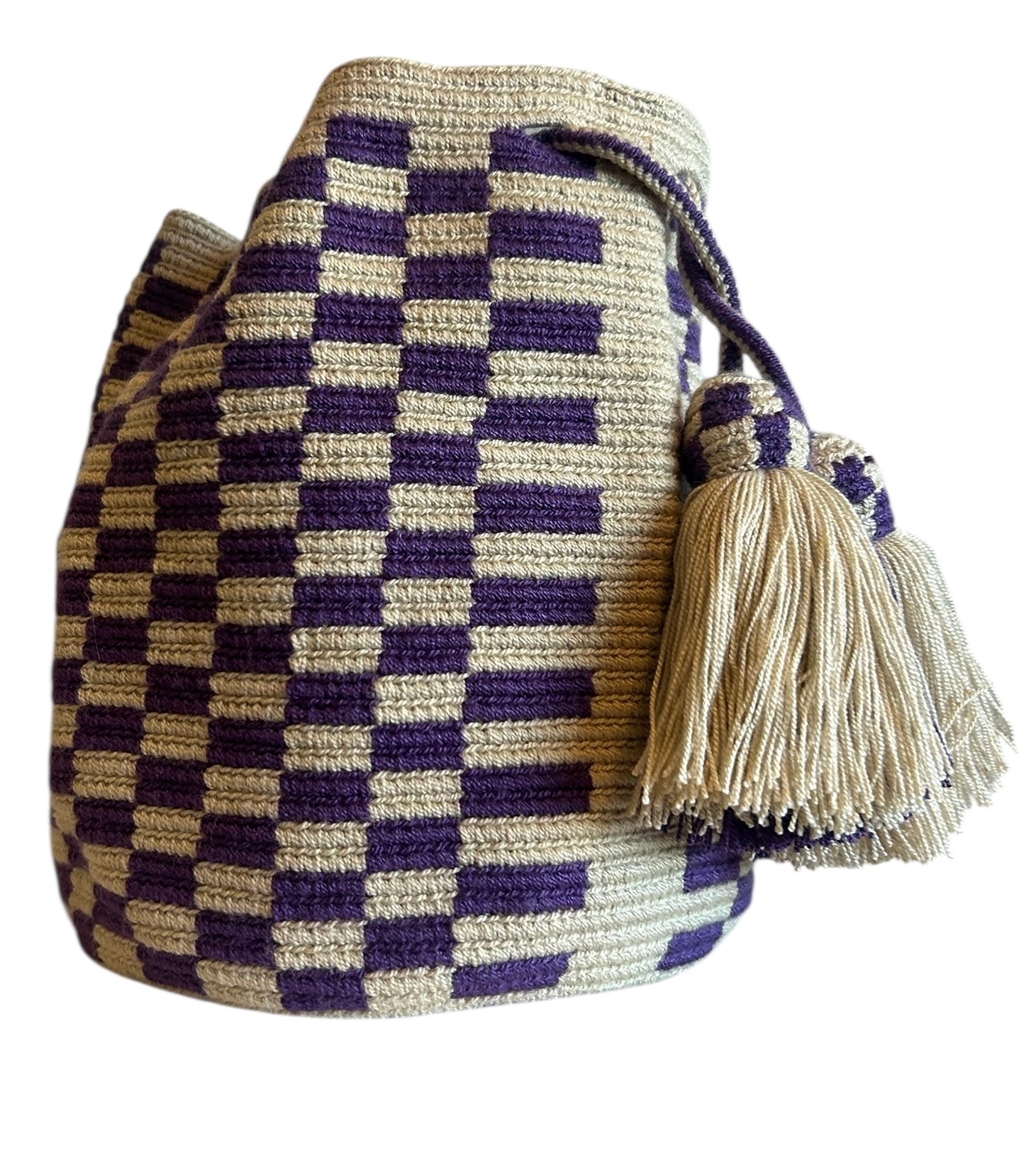 Wayuu estampado colores crudo y lila. Tamaño M.