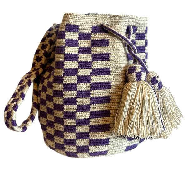 Wayuu estampado colores crudo y lila. Tamaño M.