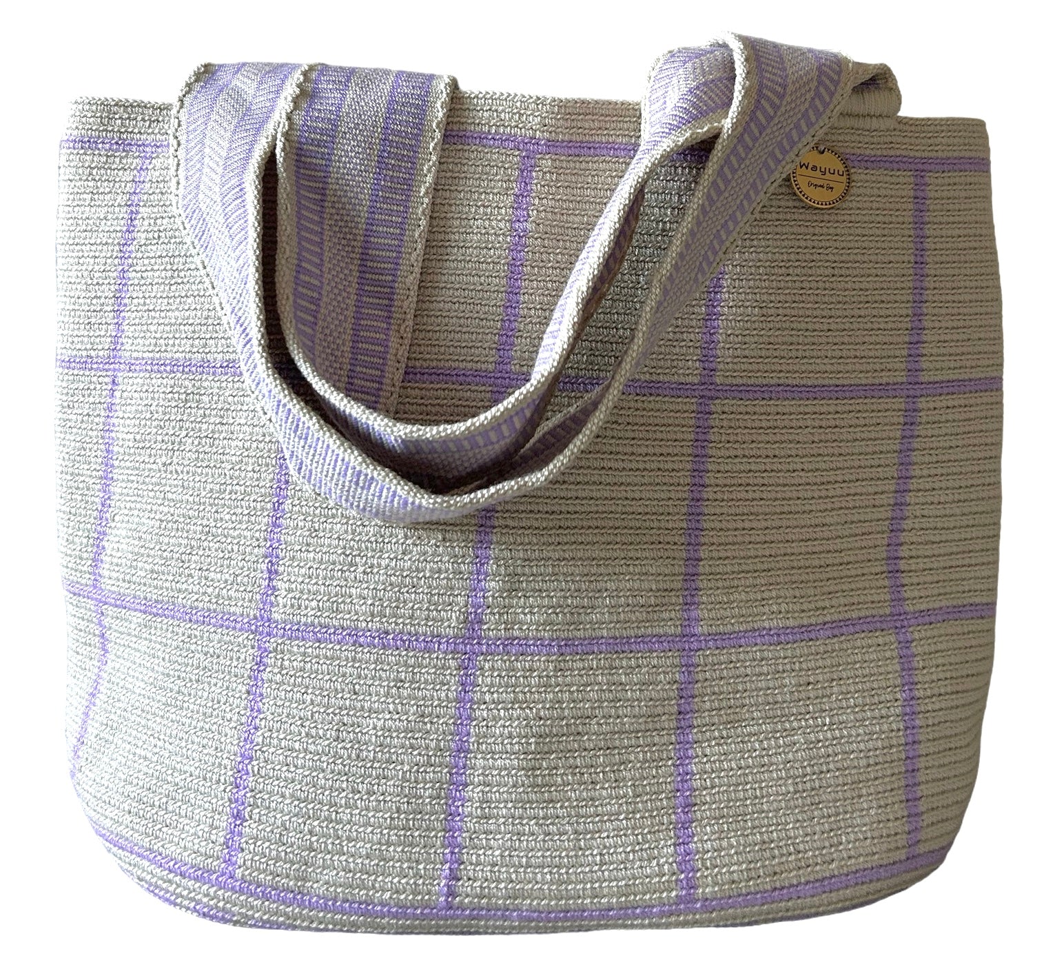 Wayuu estampado en colores malva y crudo. Tote bag.